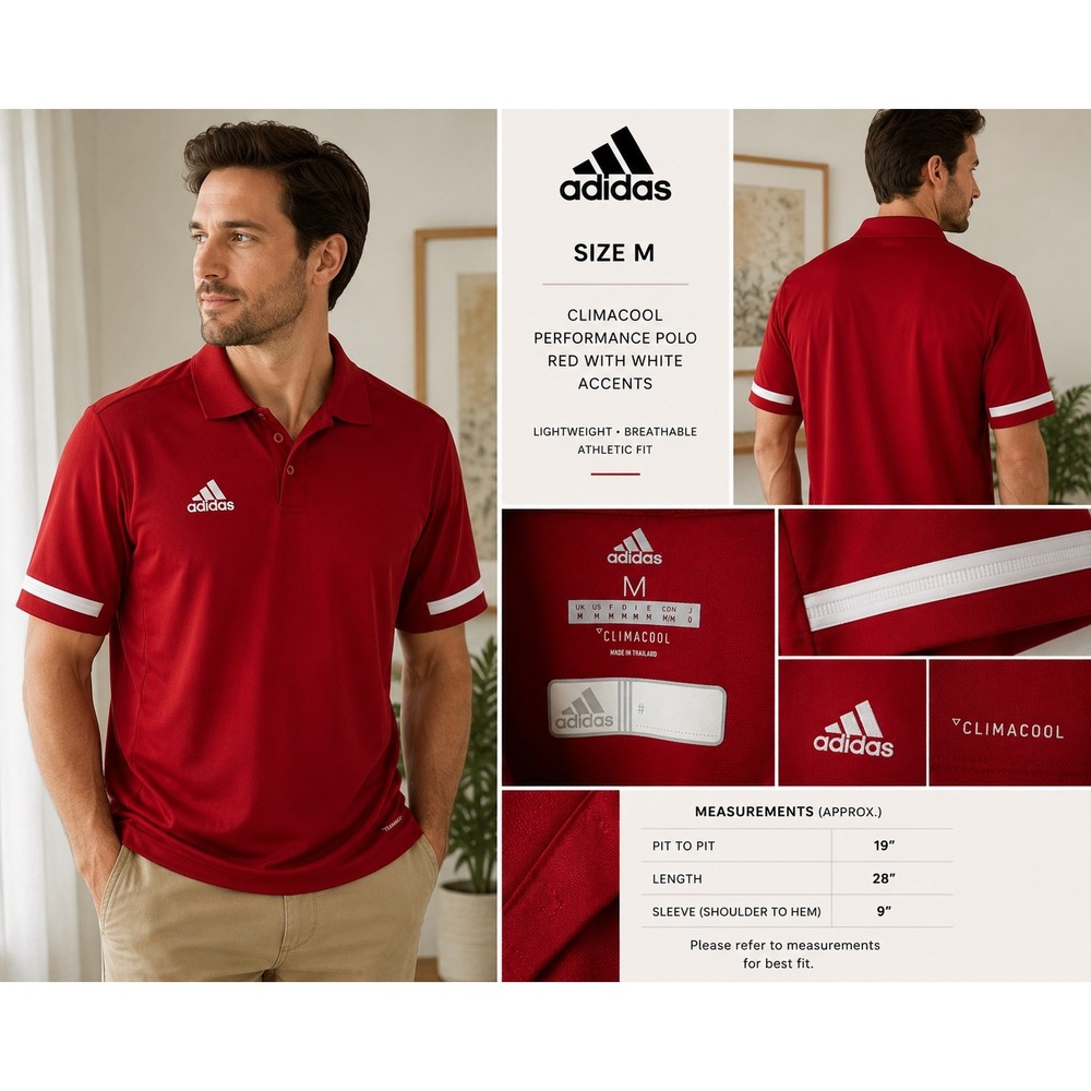 Adidas Climacool Womens Red Short Sleeve Athletic Polo Shirt Size M
